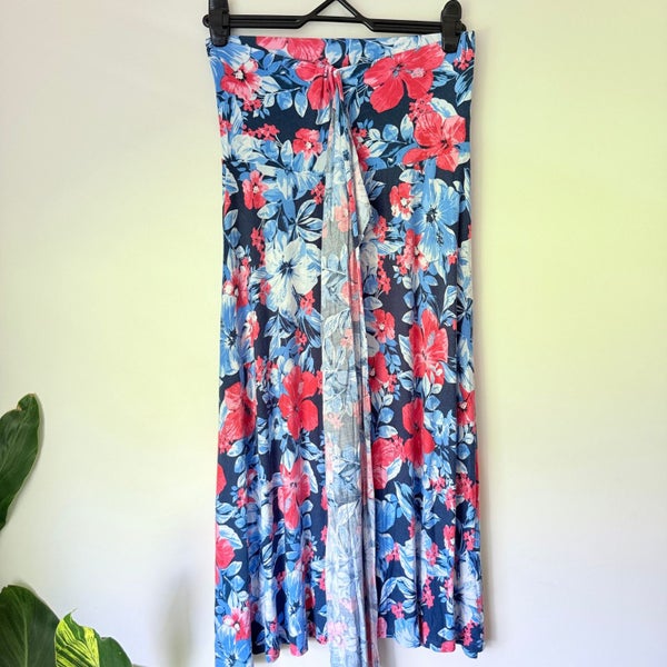 Who's Henri Size M Strapless Floral Maxi Dress Blue Pink White Carousel 1