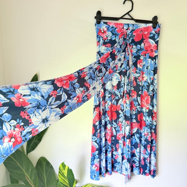 Who's Henri Size M Strapless Floral Maxi Dress Blue Pink White Carousel 2