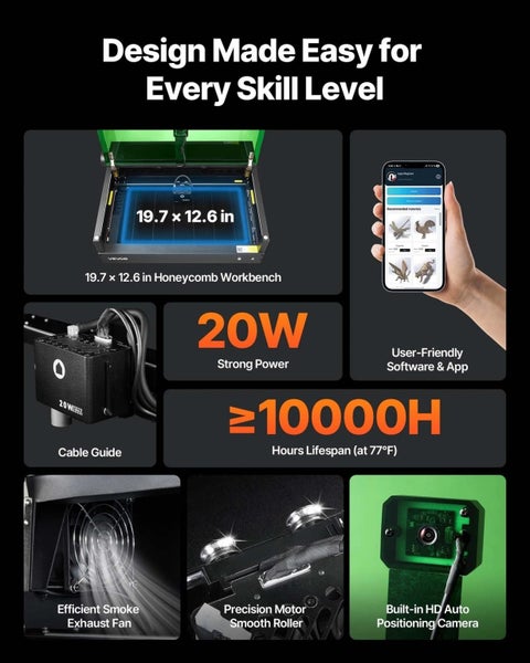 Laser Engraver 20W Laser Engraving Cutter Machine Camera Enclosure Class 1 Carousel 2