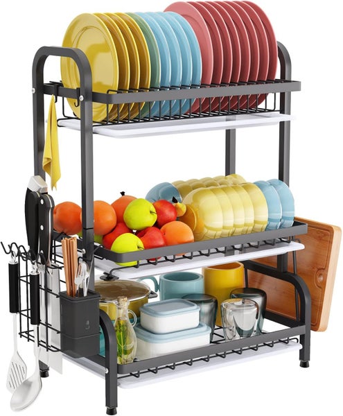 Carla Home Dish Drying Rack 3 Tier Large Capacity Kitchen Storage With Utensil A Carousel 1