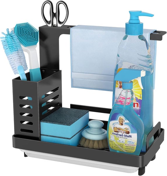 Carla Home Kitchen Sink Caddy Organizer With Sponge Soap & Brush Storage And Rag Carousel 1