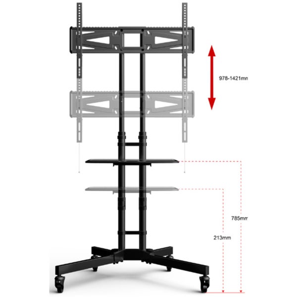 Loctek 32"-65" Mobile Trolley TV Cart - Max Load 40kg - Height 963mm-1424mm Carousel 2