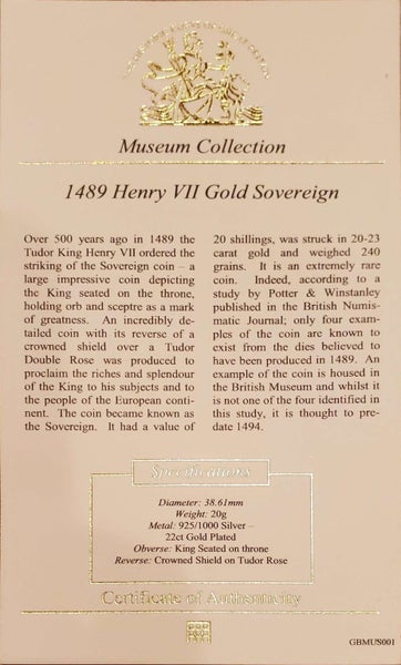 Henry VII 1489 Gold Sovereign - Replica In Stirling Silver Carousel 4