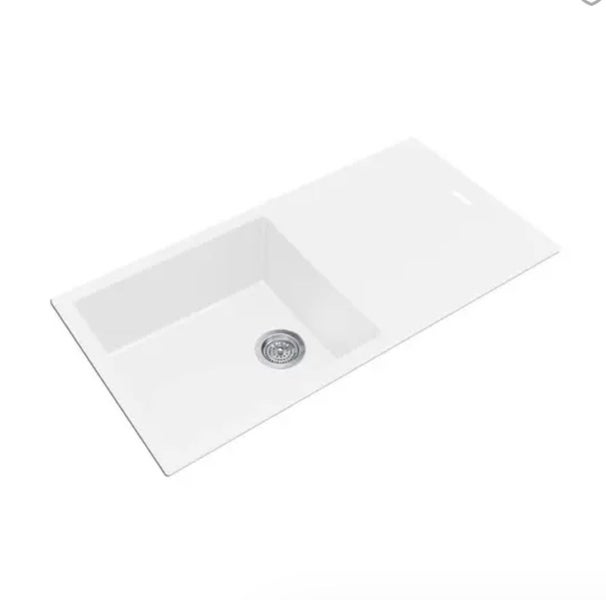 Granite Kitchen Sink 1000 x 500 Single Bowl with Drainer - White Carousel 1