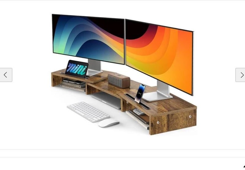 STORFEX Monitor Stand with 2 Slots for Phone and Tablet - Brown Carousel 5