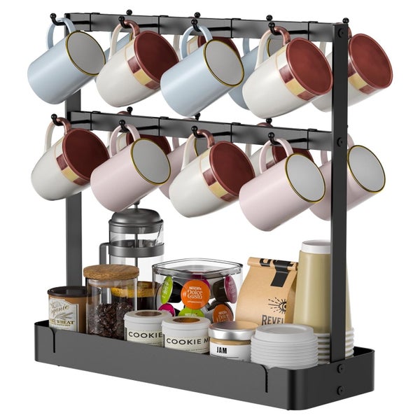 Mug Holder for Counter, 2 Tier Coffee Cup Rack, Mug Holder Organizer with 1 Carousel 1