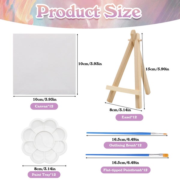 12-Pack Mini Art Kit, 4 x 4 Inch Canvas Boards, with Easels, Flat Brushes, Carousel 2