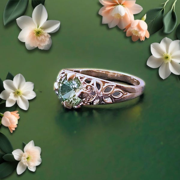 Uranium Glass Lovers UV Glow Elvish Design Sterling Silver Ring Carousel 2