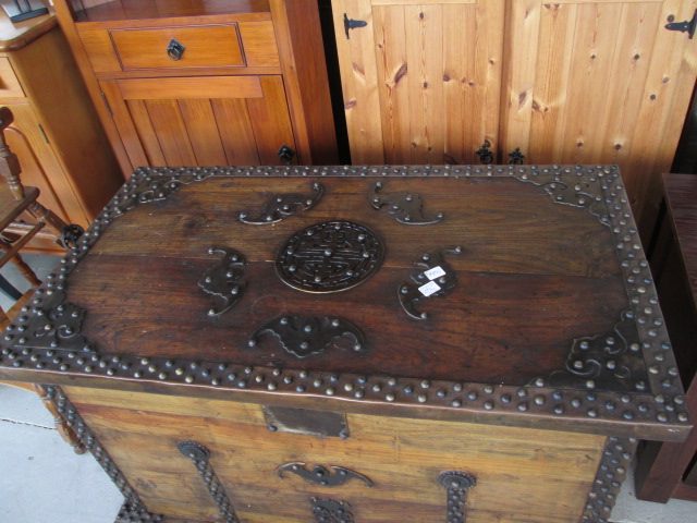 2218 AWESOME ANTIQUE STUDDED WOODEN CHEST Carousel 2
