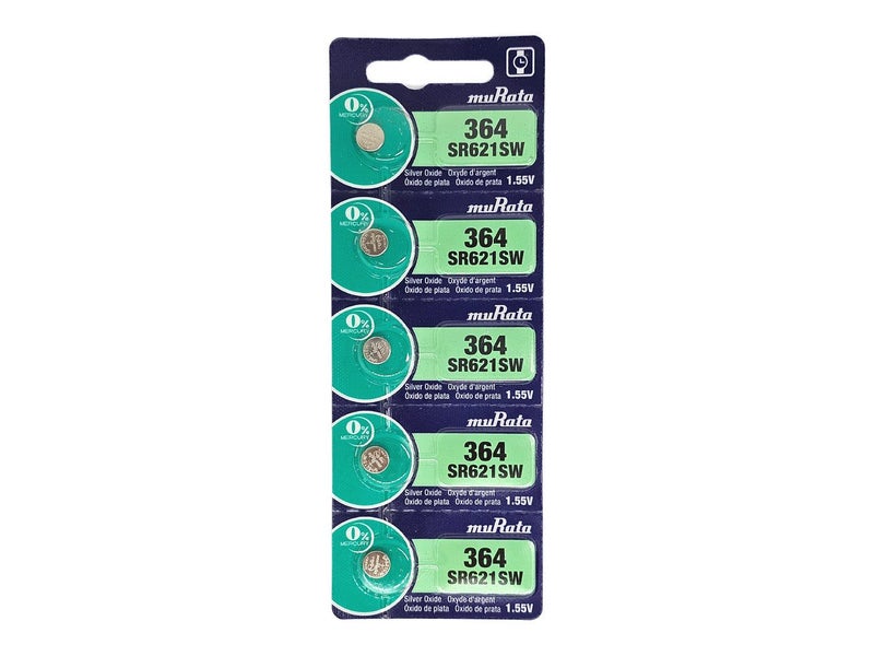 Murata SR621SW (364) Silver Oxide 1.55V watch battery - 5 Pack (B5 x 1) Carousel 1