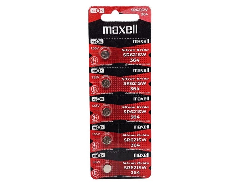 Maxell SR621SW (364) Silver Oxide 1.55V watch battery - 5 Pack (B5 x 1) Carousel 1