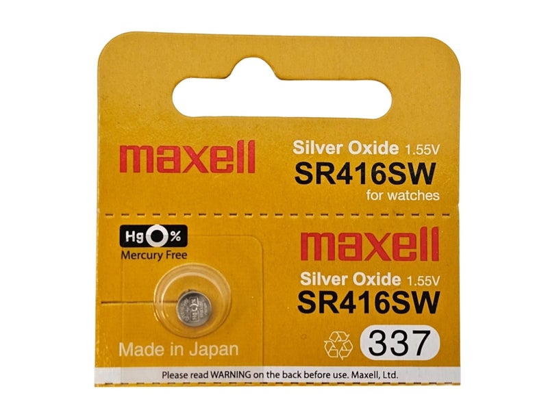 Maxell SR416SW (337) Silver Oxide - 1 watch battery (Exp: Dec 2026) Carousel 1