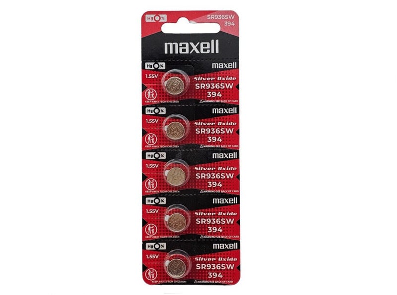 Maxell SR936SW (394) silver oxide watch batteries - 5 Pack (B5 x 1) Carousel 1