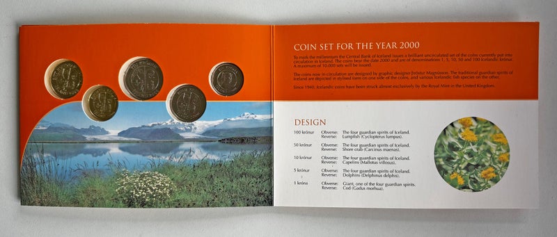 Iceland 2000 Mint Set - 5 Coins 1/5/10/50/100 Krónur - Complete Carousel 6