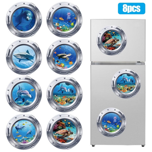 8pcs 11.6'' Underwater Ocean World Wall Decals, 3D Sea Creatures Stickers f Carousel 1