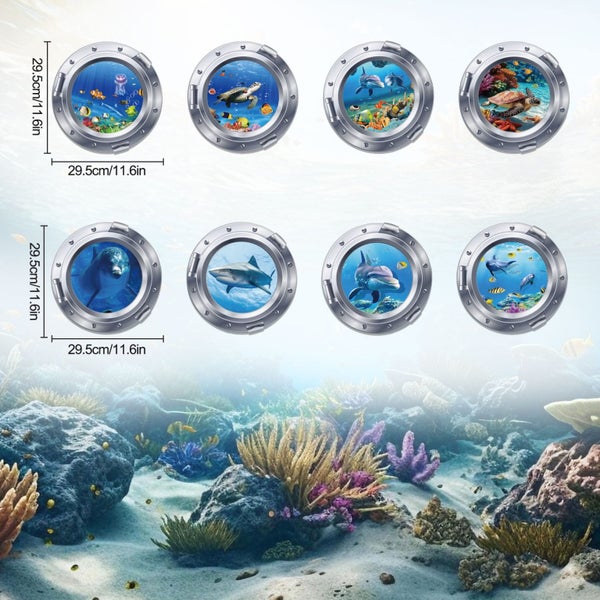 8pcs 11.6'' Underwater Ocean World Wall Decals, 3D Sea Creatures Stickers f Carousel 2