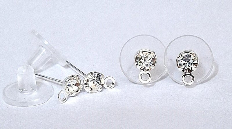2 Prs. STAINLESS STEEL EARRING POSTS SET WITH RHINESTONES Carousel 1