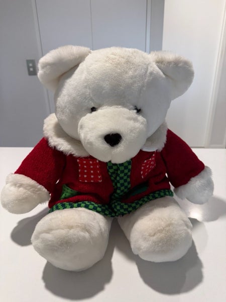 Large Plush White Santa Bear with Red Knitted Cardigan Carousel 1