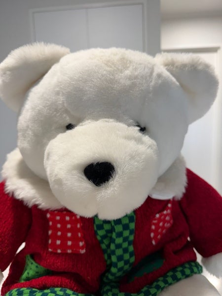 Large Plush White Santa Bear with Red Knitted Cardigan Carousel 2