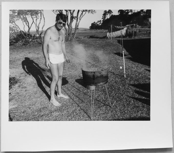 Clive Stone, Man with barbeque and shadow, 1984. PhotoForumNZ fundraiser Carousel 2