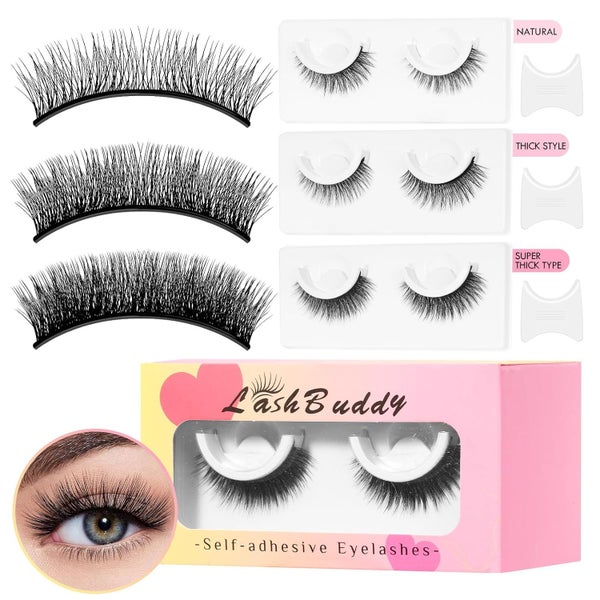 Lash Buddy Self-adhesive Eyelashes,3 Pairs Self-Sticking False Eyelashes Na Carousel 1