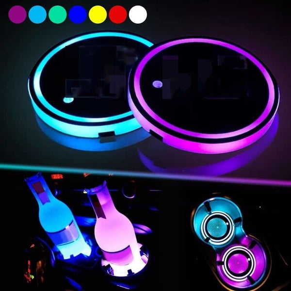 NEW Car LED Cup Holder Light Mats Car Coasters Bottle Atmosphere Light Cons Carousel 1