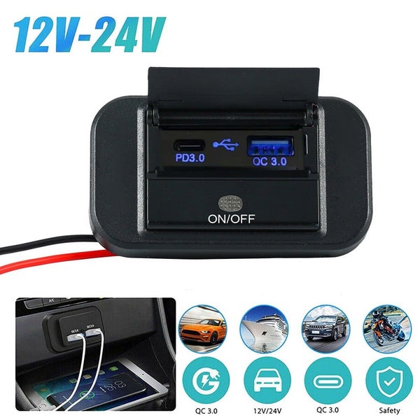 Dual USB Car Charger Socket 12V/24V USB Charging Outlet Power Adapter QC3.0 Carousel 1