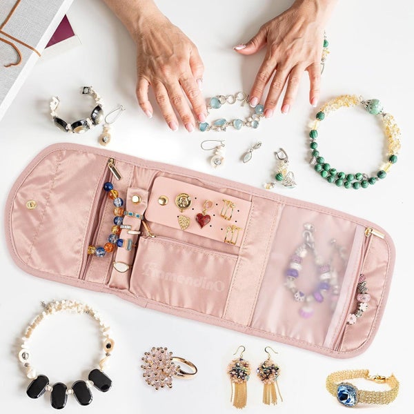 Travel Jewelry Organizer Case Foldable Jewelry Roll for Journey-Rings, Neck Carousel 1