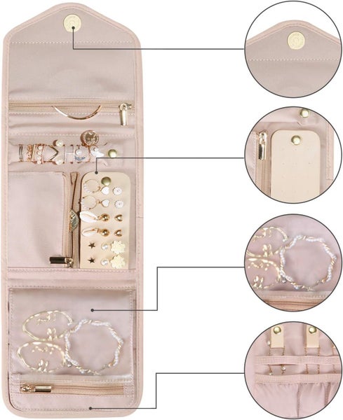 Travel Jewelry Organizer Case Foldable Jewelry Roll for Journey-Rings, Neck Carousel 2