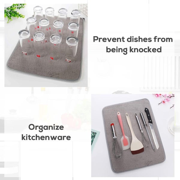 2 Pack Microfiber Dish Drying Mat, Absorbent Dish Drainer for Kitchen Count Carousel 2