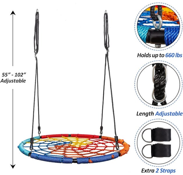 New Heavy-duty Hammock Outdoor Spider Web Swing 4 Ropes Hammock Swing Seat Carousel 6