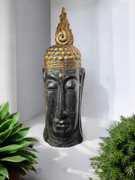 Long Buddha Face Statue - Fiber Cement - 180cms - Black & Gold Finish Carousel 1