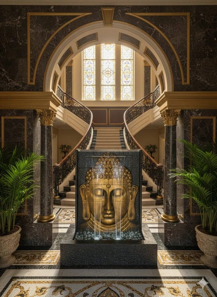 Buddha Face Statue Portrait - Water Feature - 130cms - Black & Gold Finish Carousel 3