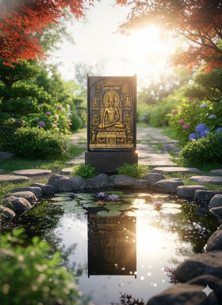 Meditating Buddha Statue Portrait - Water Feature - 145cms - Black & Gold Finish Carousel 1