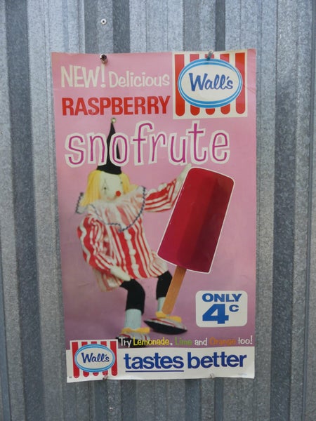 NZ Vintage Ice Cream Advertising Poster Wall's Icecream Raspberry Snofrute Carousel 1