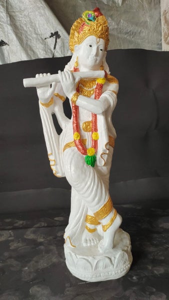 Lord Krishna Statue - Fiber Cement - 120cms - White & Gold Finish Carousel 1
