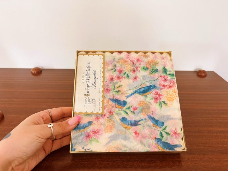 Vintage Baumgarten's Floral Birds Rice Paper Silk Effect Napkins Carousel 1