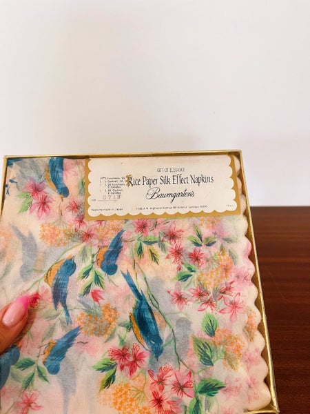 Vintage Baumgarten's Floral Birds Rice Paper Silk Effect Napkins Carousel 2