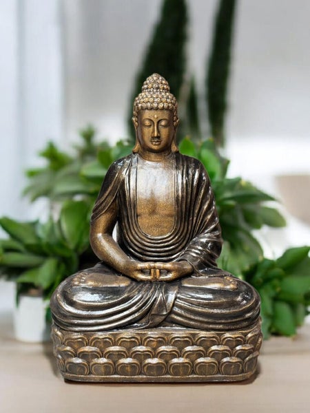 Meditating Lotus Buddha Statue - Fiber Cement - 150cms - Black with Gold contour Carousel 1