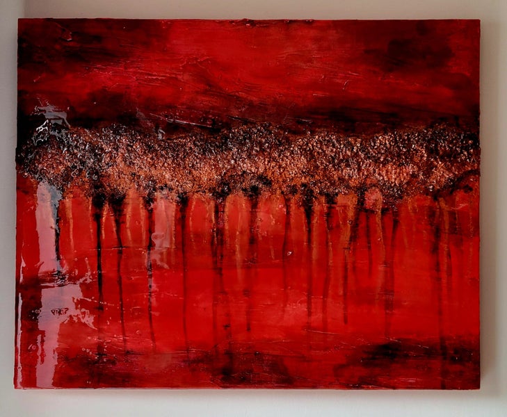 "Rising Waters" red/black resin original painting 800mm x 1000mm Carousel 1