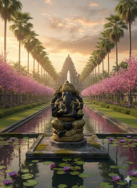 Lord Ganesh Statue - Fiber Cement - Black & Gold Finish - 90cms Carousel 2