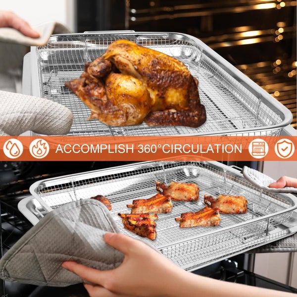 Air Fryer Basket for Oven, 11.8 x 15.7 Inch Stainless Steel Crisper Tray an Carousel 2