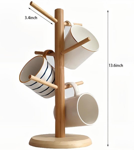 Bamboo Coffee Mug Holder Tree, Thicker Base Coffee Cup Holder Stand for Cou Carousel 2