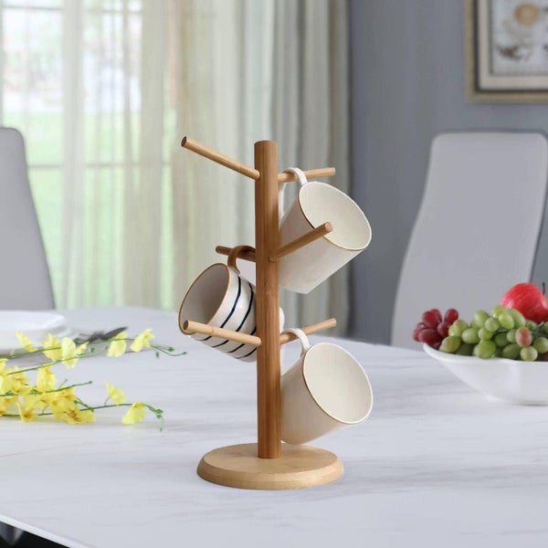 Bamboo Coffee Mug Holder Tree, Thicker Base Coffee Cup Holder Stand for Cou Carousel 7