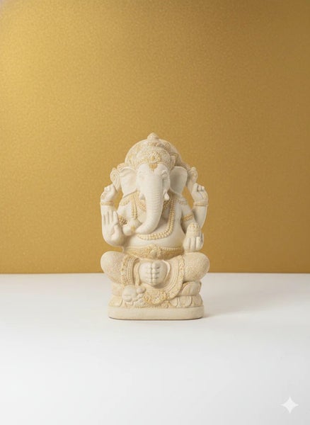 Lord Ganesh Statue - Fiber Cement - Cream & Gold Finish - 90cms Carousel 2
