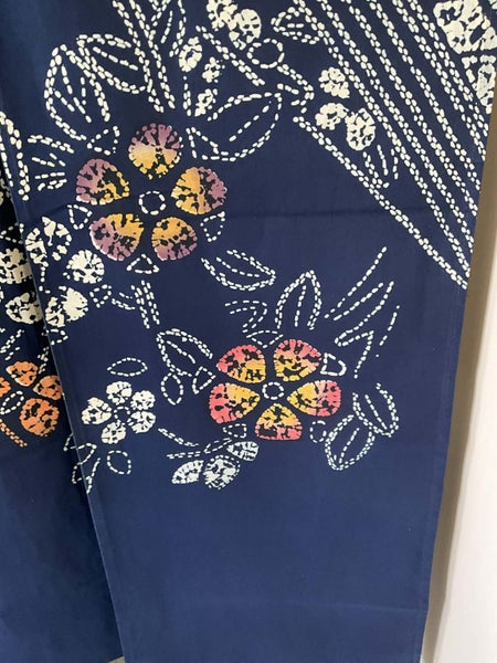 Japanese Noren, doorway curtain for privacy or decor. Mostly blue and white. Carousel 2