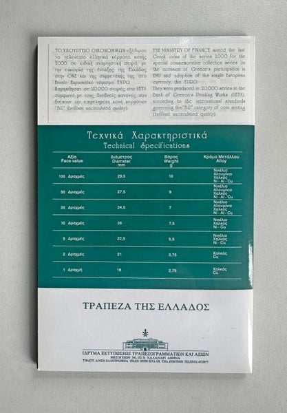 Greece (Greek) 2000 Mint Set – 7 Coins 1/2/5/10/20/50/100 Drachmas - Complete Carousel 5
