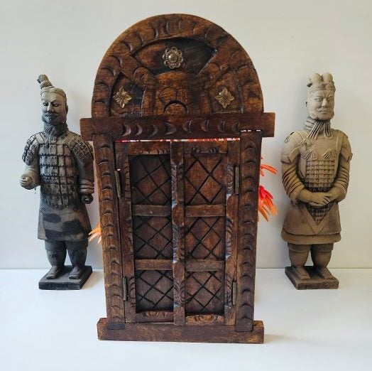 Indonesian/Balinese Two Door Wall Hung Carved Picture Frame. Beautiful Patina. Carousel 1