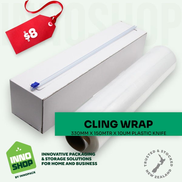 CLING WRAP 330MM X 150M X 10UM PLASTIC KNIFE - 1 ROLL ($8.00 EACH) Carousel 1