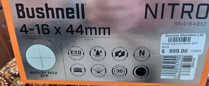 Rifle scope. New in Box. Bushnell Nitro 4-16 x 44 with DEPLOY MOA SFP reticule64595664863489111